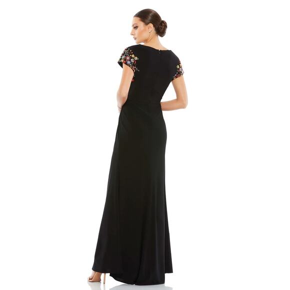 Mac Duggal 55709 Black Embellished Sleeve Jersey Wrap Gown Size 6 - Picture 2 of 8